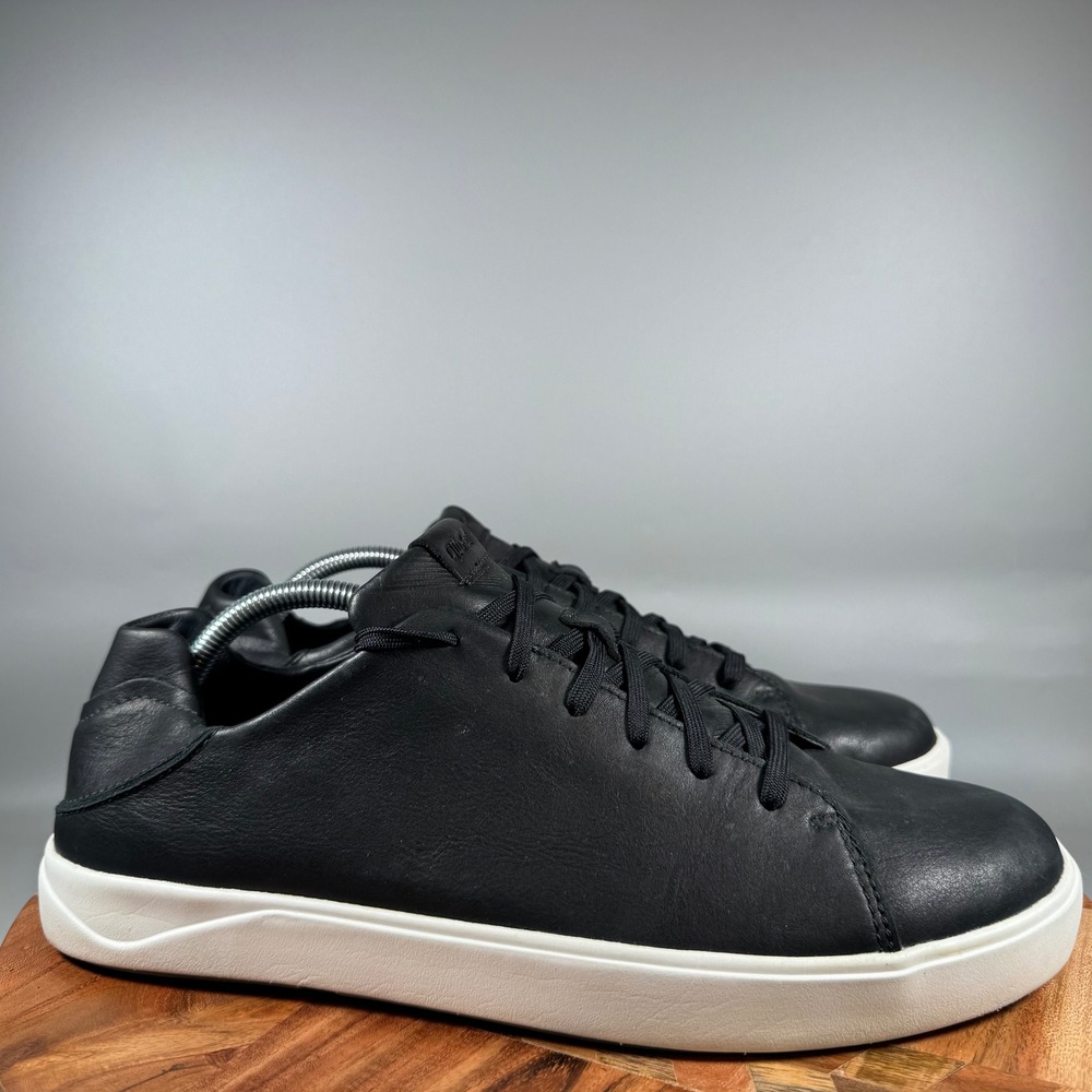 OluKai Lae'ahi Li 'Ili Mens 11.5 Black Leather Sneakers 10455-LRLK